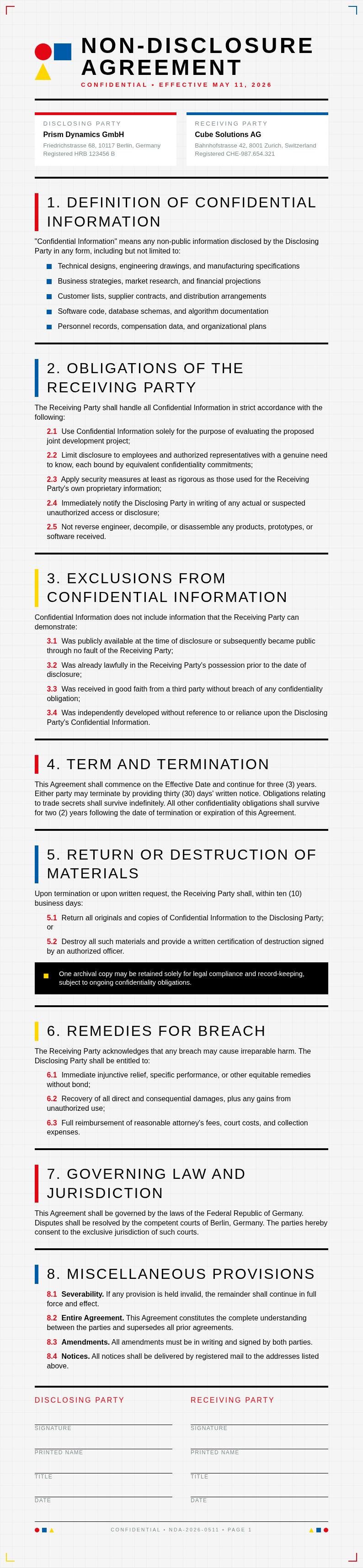 Bauhaus geometric Non Disclosure Agreement